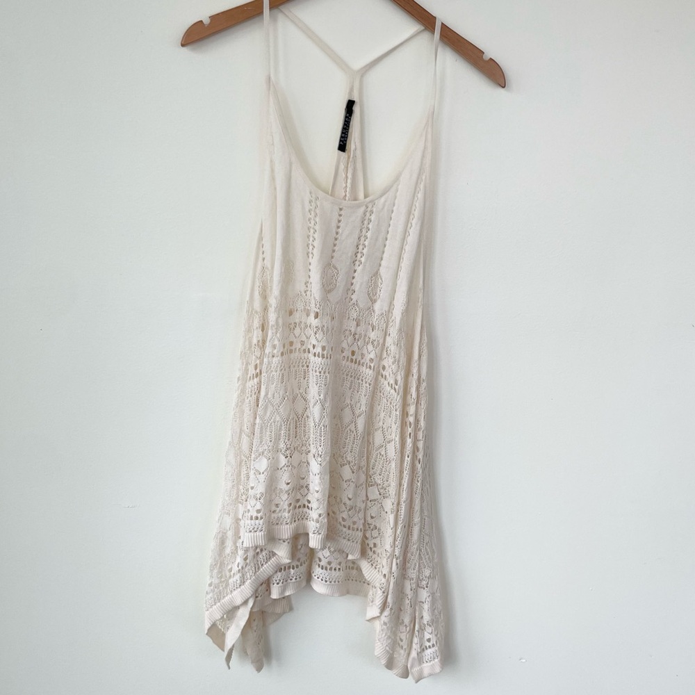 Peruvian Connection Open Knit Crochet Racerback Sharkbite Hem Tank Coverup M/L